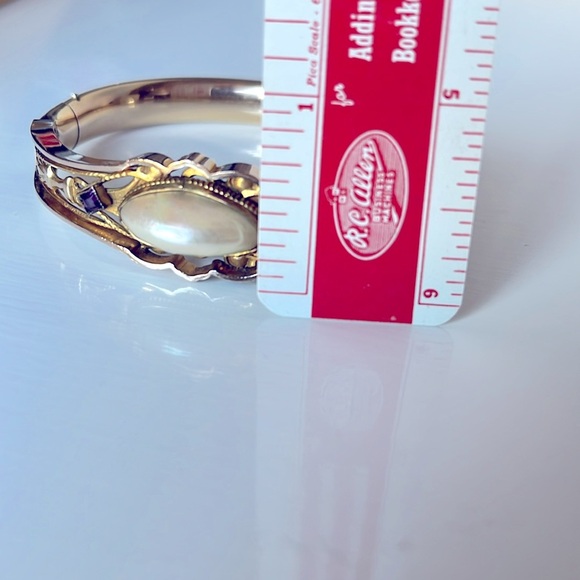 Antique Edwardian Gold Tone Glass Purple Pearl Stone Bangle Bracelet S.O.B & CO - Picture 14 of 15
